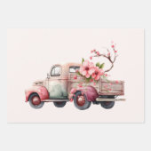 Feuille De Papier Cadeau Camion Vintage rose (Devant)