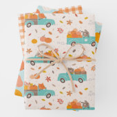 Feuille De Papier Cadeau Camions de patchs Citrouilles mignons avec animaux (En situation)