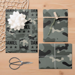 Feuille De Papier Cadeau Camouflage de nom personnalisé