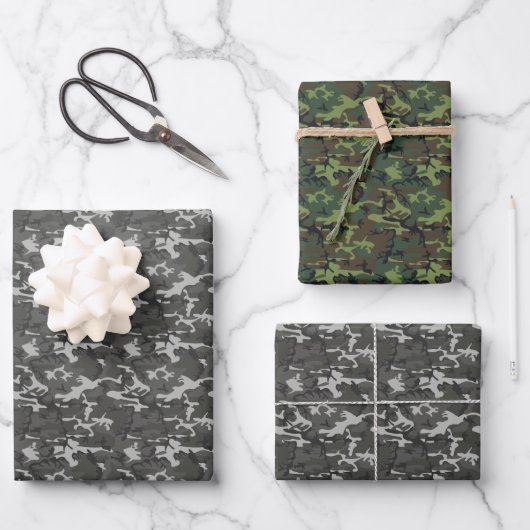 Feuille De Papier Cadeau Camouflage gris et vert (Recto)