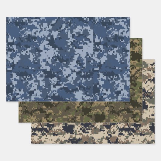 Feuille De Papier Cadeau Camouflage photo Pixel bleu, vert et Brown (Lot)