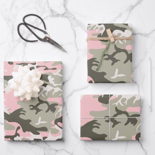 Feuille De Papier Cadeau Camouflage rose et vert, Militaire, Armée (Recto)