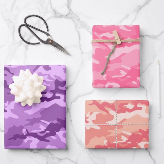 Feuille De Papier Cadeau Camouflage rose et violet (Recto)