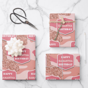 Feuille De Papier Cadeau Camouflage Rose Gold Blush Pink Camo Anniversaire