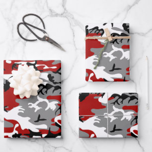 Feuille De Papier Cadeau Camouflage rouge et gris, Militaire, Armée