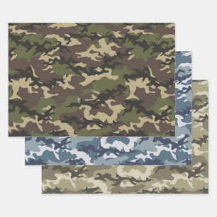 Feuille De Papier Cadeau Camouflage vert, bleu et Brown