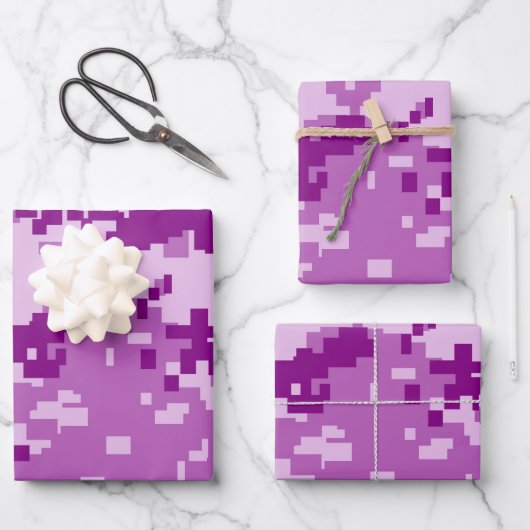Feuille De Papier Cadeau Camouflage violet de Pixel (Recto)