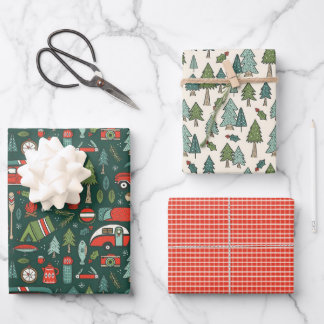 Feuille De Papier Cadeau Camping de Noël rustique