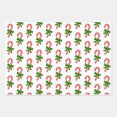Feuille De Papier Cadeau Candy Cane Green Ribbons Drawings Christmas (Devant 2)