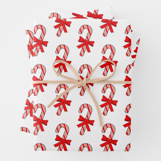Feuille De Papier Cadeau Candy Cane Red Ribbons Drawings Christmas (En situation)