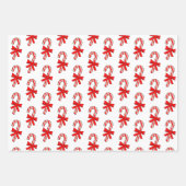 Feuille De Papier Cadeau Candy Cane Red Ribbons Drawings Christmas (Devant)