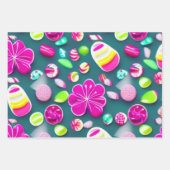 Feuille De Papier Cadeau Candy Sweet rose vert rose blanc multiples bonbons (Devant 3)