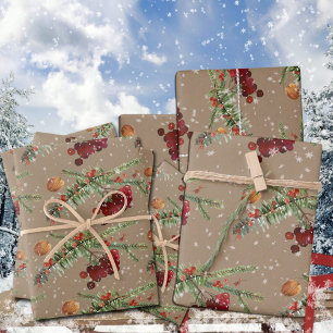 Feuille De Papier Cadeau Canneberges Rustiques Kraft Holiday Highbush