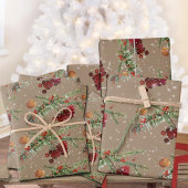 Feuille De Papier Cadeau Canneberges Rustiques Kraft Holiday Highbush