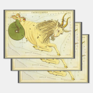 Feuille De Papier Cadeau Capricorne Vintage Constellation, miroir de l'Uran