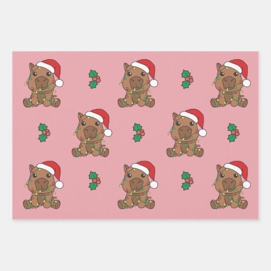 Feuille De Papier Cadeau Capybara Noël Animaux d'hiver Vacances Capybara (Devant 3)