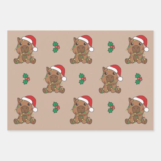 Feuille De Papier Cadeau Capybara Noël Animaux d'hiver Vacances Capybara (Devant)