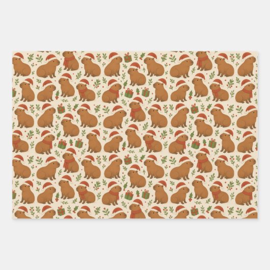 Feuille De Papier Cadeau Capybaras à Noël (Devant 3)