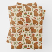 Feuille De Papier Cadeau Capybaras à Noël (En situation)