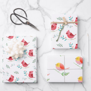 Feuille De Papier Cadeau Cardinal joli bois rouge oiseaux cadeau de Noël