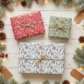 Feuille De Papier Cadeau Cardinal, Pinecones, Aiguilles de pin et Berries d