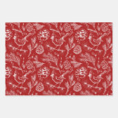 Feuille De Papier Cadeau Cardinal rouge et blanc, Pinecones et Berries d'hi (Devant 3)