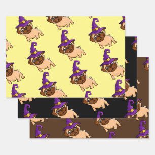 Feuille De Papier Cadeau Carlin avec le chapeau d'Halloween