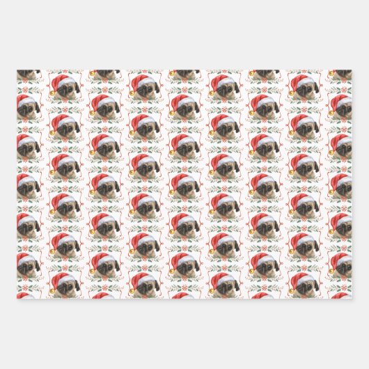 Feuille De Papier Cadeau Carlin de Noël Motif chien (Devant)