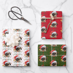 Feuille De Papier Cadeau Carlin de Noël Motif chien