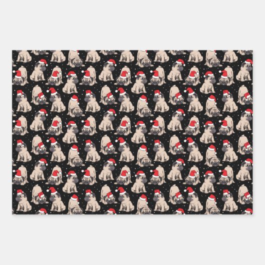Feuille De Papier Cadeau Carlins en Santa Hats Motif de Noël (Devant 3)