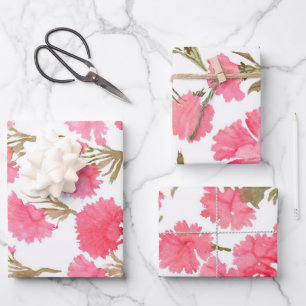 Feuille De Papier Cadeau Carnation Florale Aquarelle Elégante fête des mère