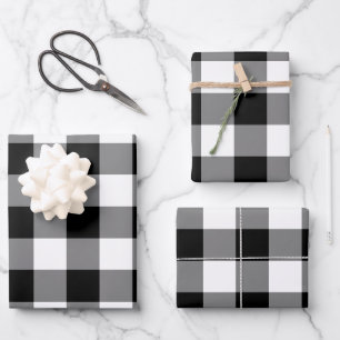 Feuille De Papier Cadeau Carreau Gingham Noir et Blanc