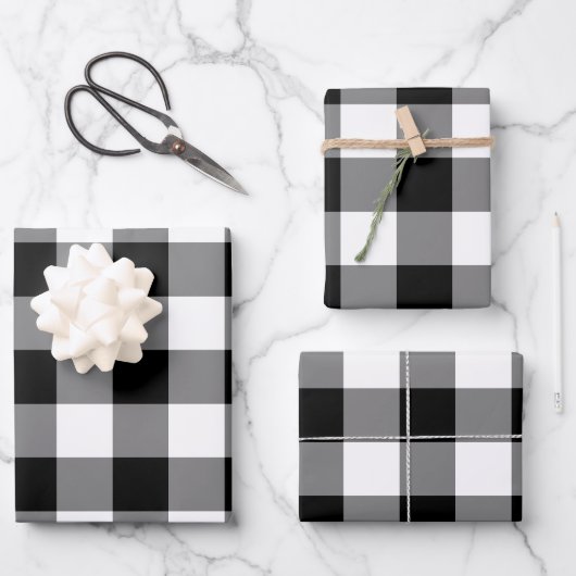 Feuille De Papier Cadeau Carreau Gingham Noir et Blanc (Recto)