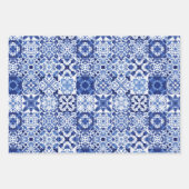 Feuille De Papier Cadeau Carreaux Bleus Bleu Méditerranéen Motif Aquarelle (Devant 3)
