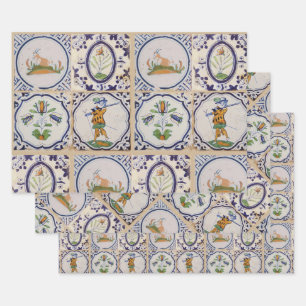 Feuille De Papier Cadeau Carreaux de Delft hollandais vintage 17e siècle ar