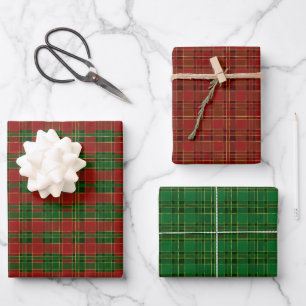 Feuille De Papier Cadeau Carreaux de Noël Classiques Rouge Vert Or
