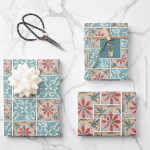 Feuille De Papier Cadeau Carreaux décoratifs multiples Boho