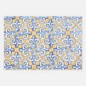 Feuille De Papier Cadeau Carreaux espagnols - Azulejo Bleu, Jaune et Blanc (Devant 2)
