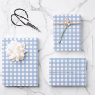 Feuille De Papier Cadeau Carreaux Gingham Bleu Classique 