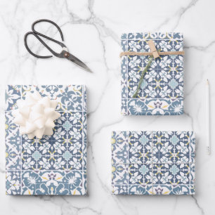 Feuille De Papier Cadeau Carreaux Méditerranéens, Marocains, Majolique, Azu