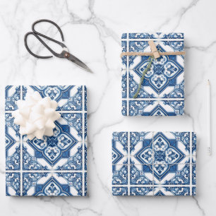 Feuille De Papier Cadeau Carreaux Méditerranéens, Portugais, Azulejo, Majol