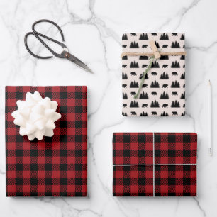 Feuille De Papier Cadeau Carreaux Rouges et Noirs de Forêt