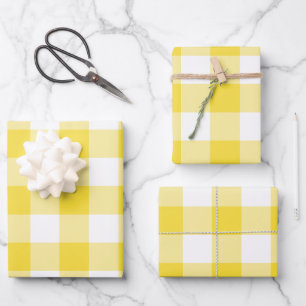 Feuille De Papier Cadeau Carreaux Vichy Jaune Bouton d'Or
