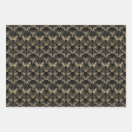 Feuille De Papier Cadeau carrelage art déco d'or noir (Devant 2)