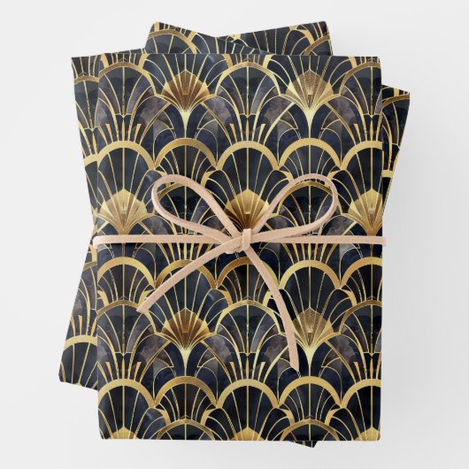 Feuille De Papier Cadeau carrelage art déco d'or noir (En situation)