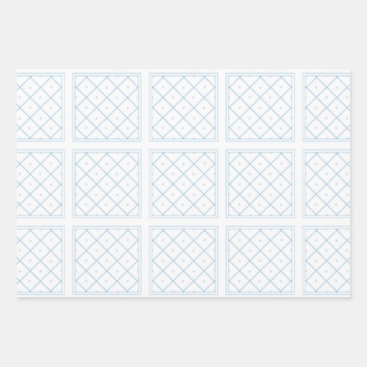Feuille De Papier Cadeau Carrelage bleu clair et blanc orné (Devant 2)