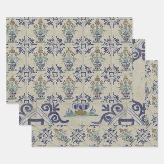 Feuille De Papier Cadeau Carrelage Delft Antique Pot de Fleur Céramique (Lot)