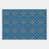 Feuille De Papier Cadeau Carrelage espagnol bleu, blanc et orange orné (Devant 2)