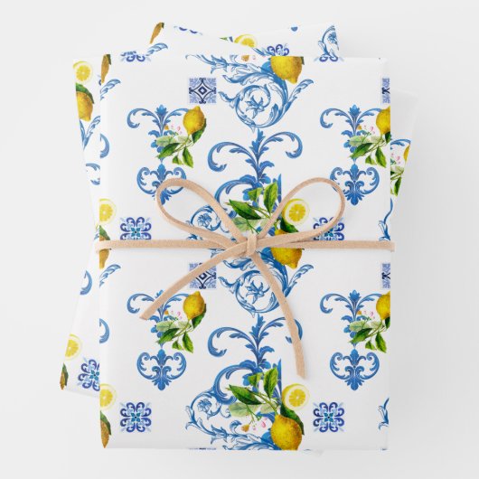 Feuille De Papier Cadeau Carrelage méditerranéen, majolica, style sicilien  (En situation)