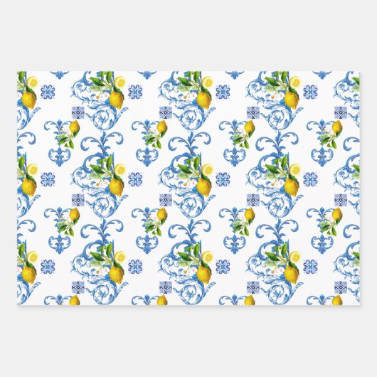 Feuille De Papier Cadeau Carrelage méditerranéen, majolica, style sicilien  (Devant)